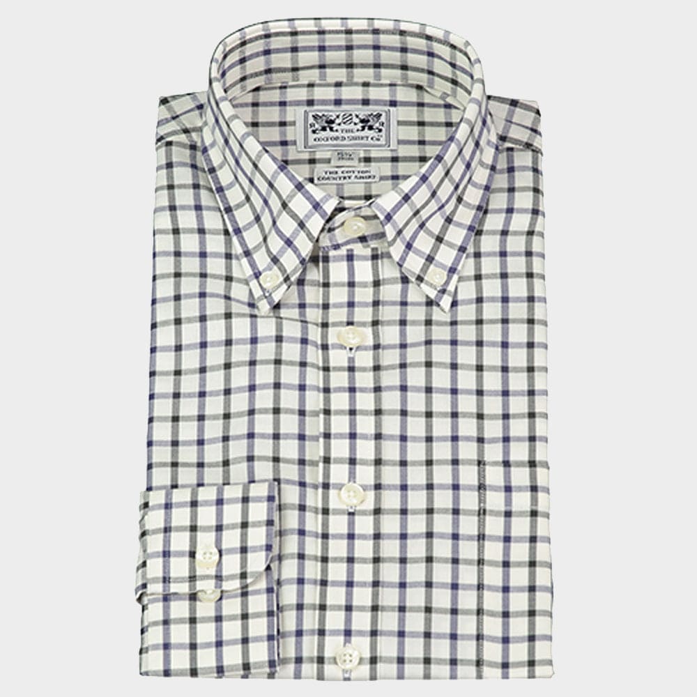 Button Down Tattersall Shirt in Navy and Green Check
