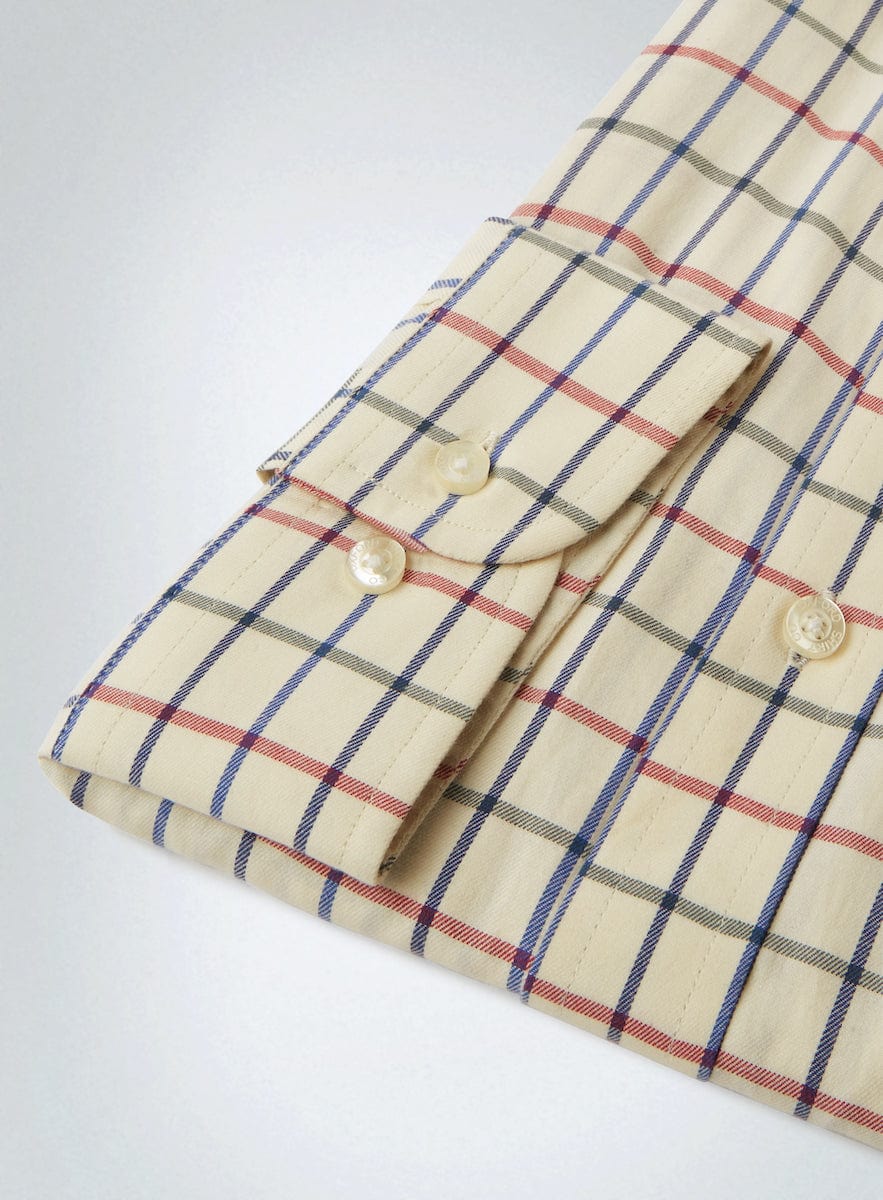 Button Down Tattersall Shirt in Red and Green Check