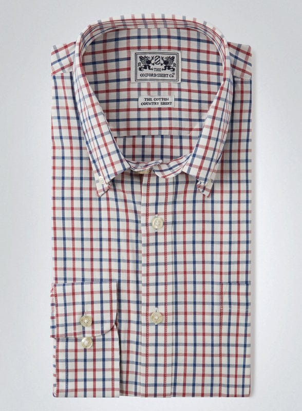 Button Down Tattersall Shirt in Red and Navy Check