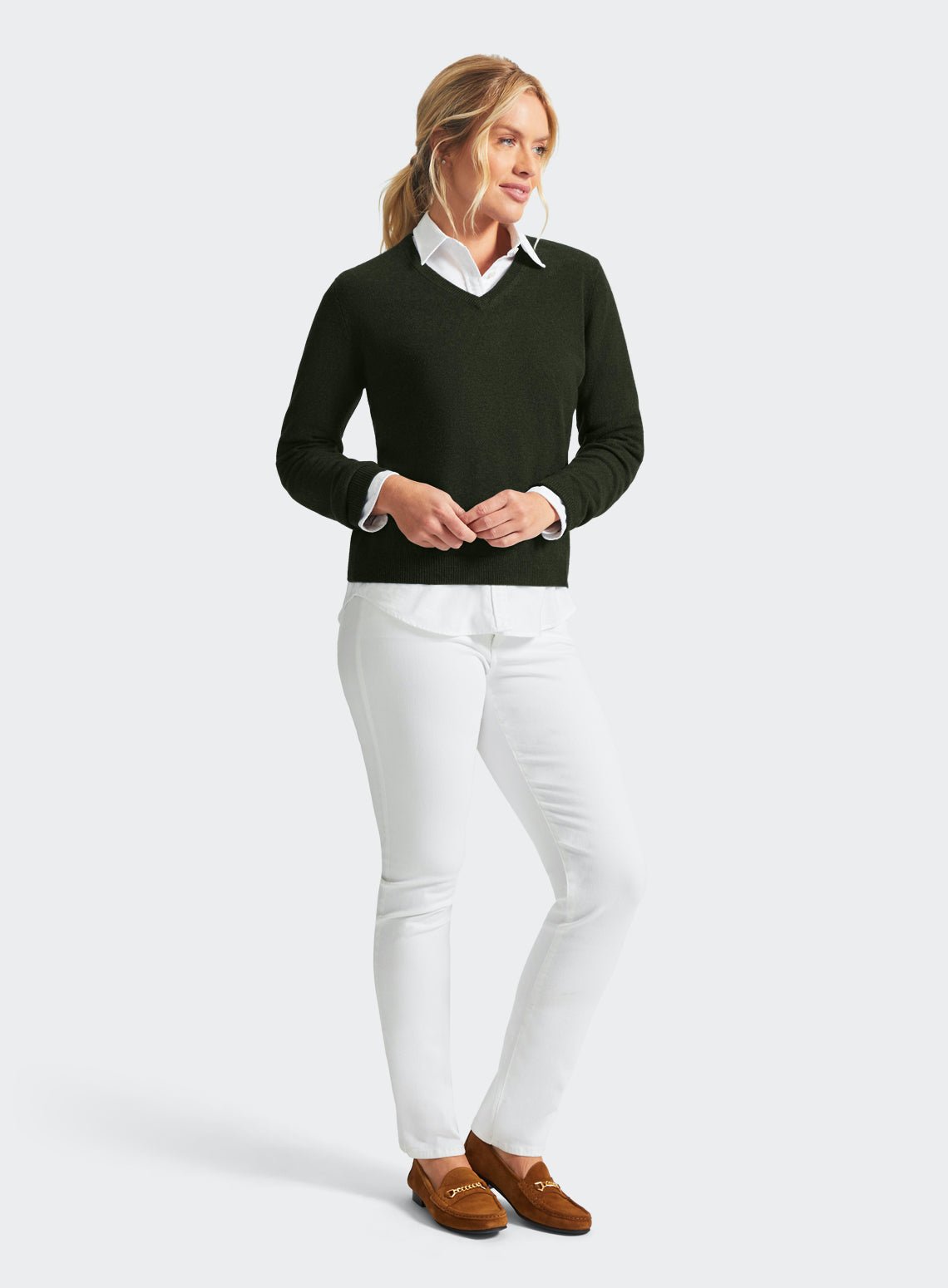 Cashmere V Neck in Highland Green