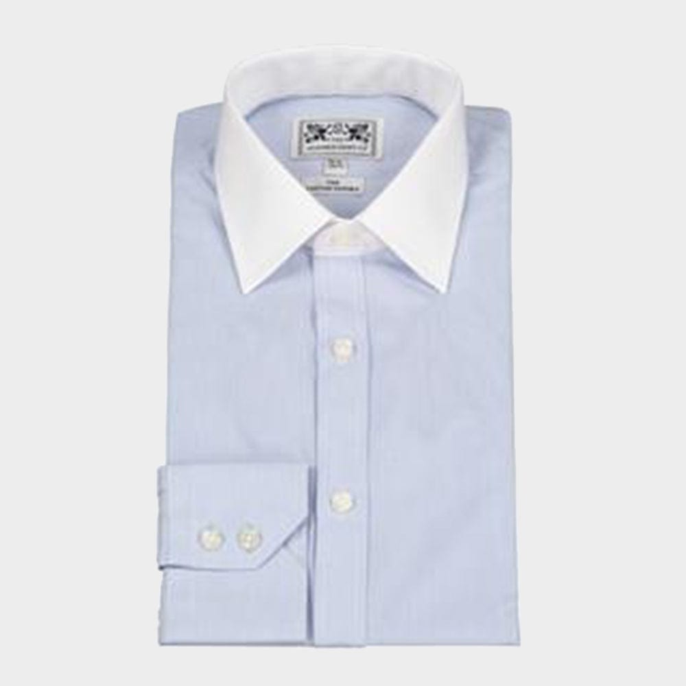 Classic Shirt in Fine Blue Stripe with White Collar