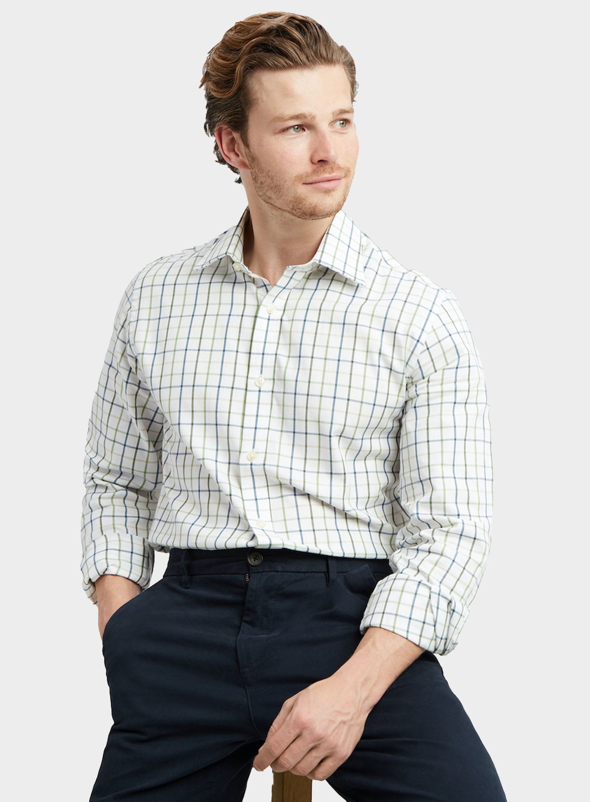 Classic Tattersall Shirt in Blue and Green Check