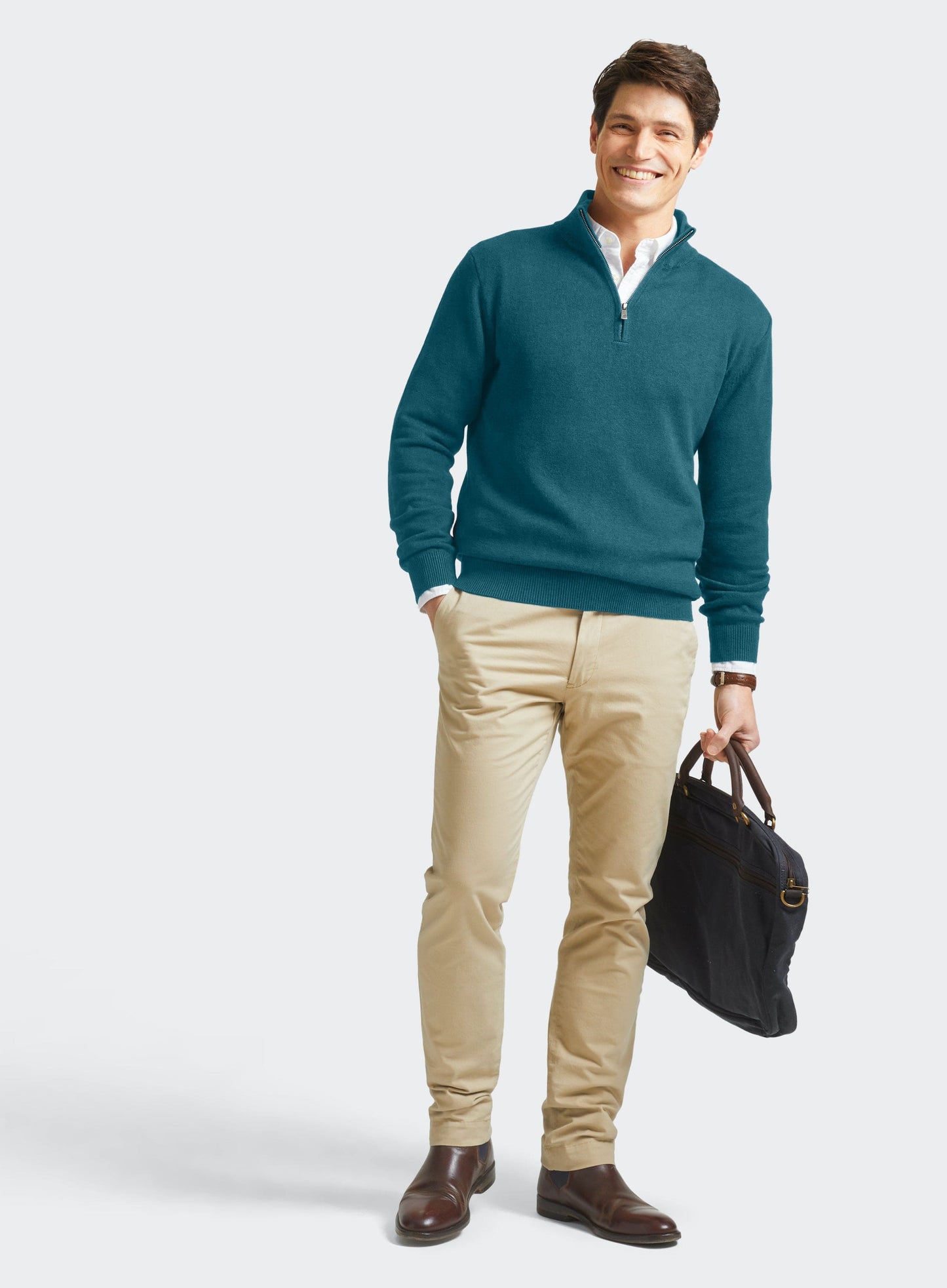 Cotton Cashmere 1/4 Zip in Green