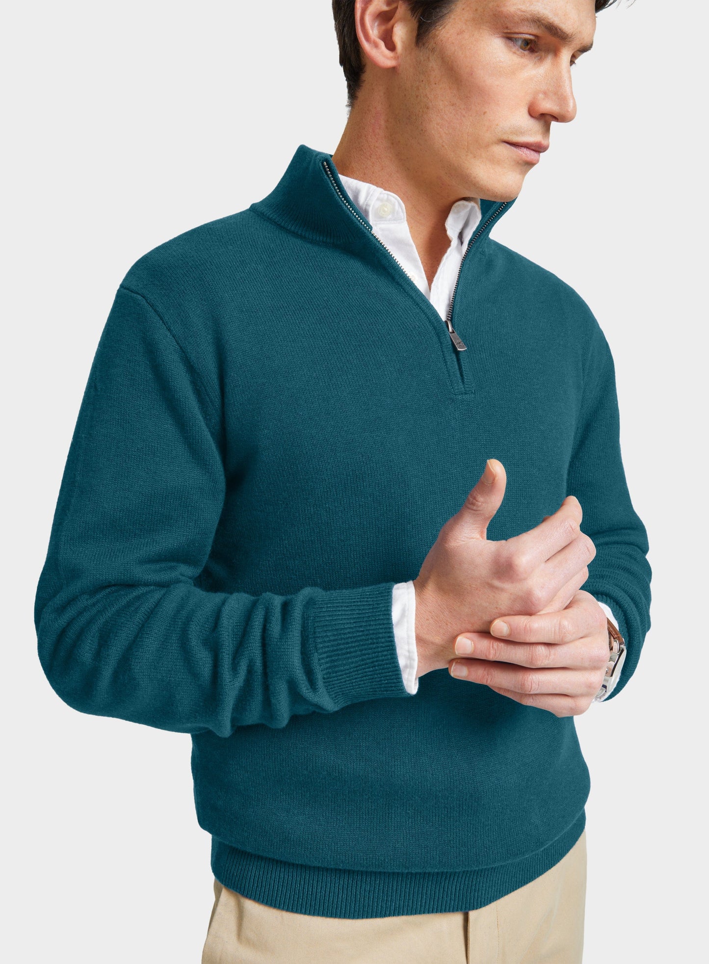 Cotton Cashmere 1/4 Zip in Green