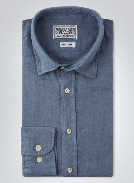 Tailored Fit Linen Shirt in Airforce