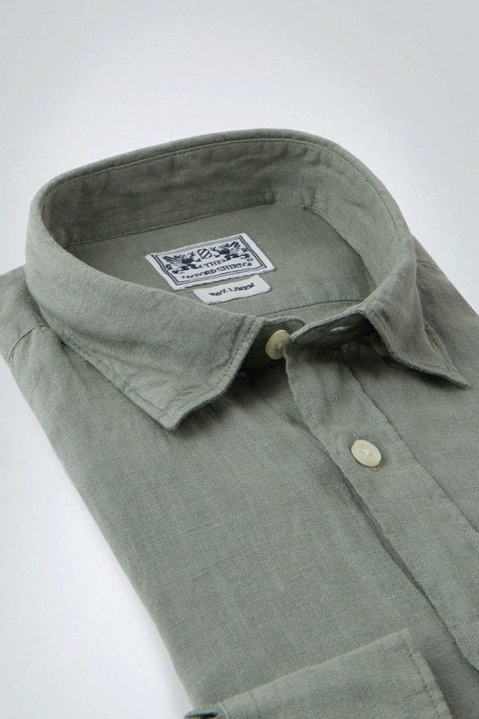 Tailored Fit Linen Shirt in Moss