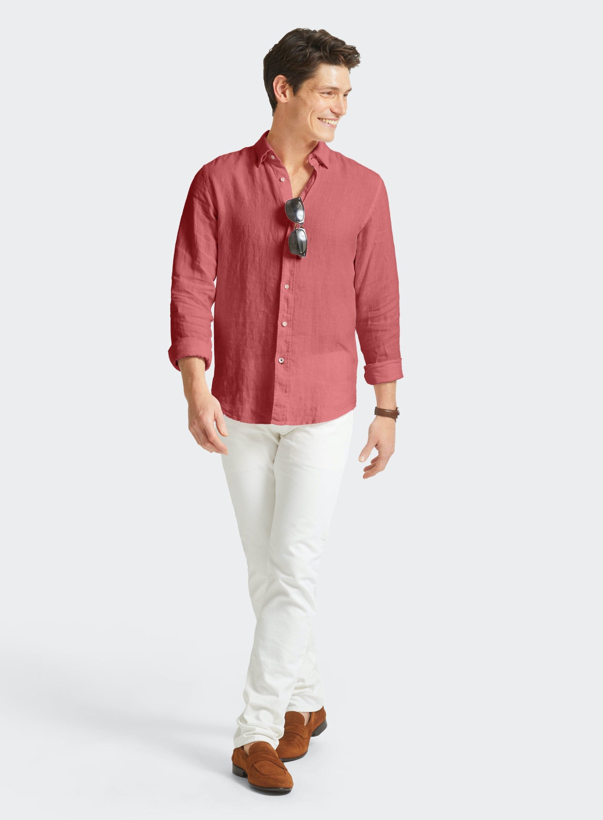 Tailored Fit Linen Shirt in Strawberry