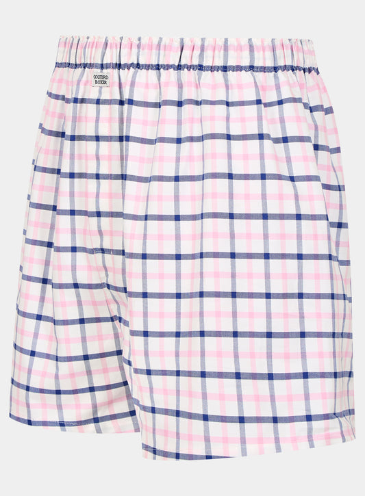 Cotton Boxers - Navy and Pink Check
