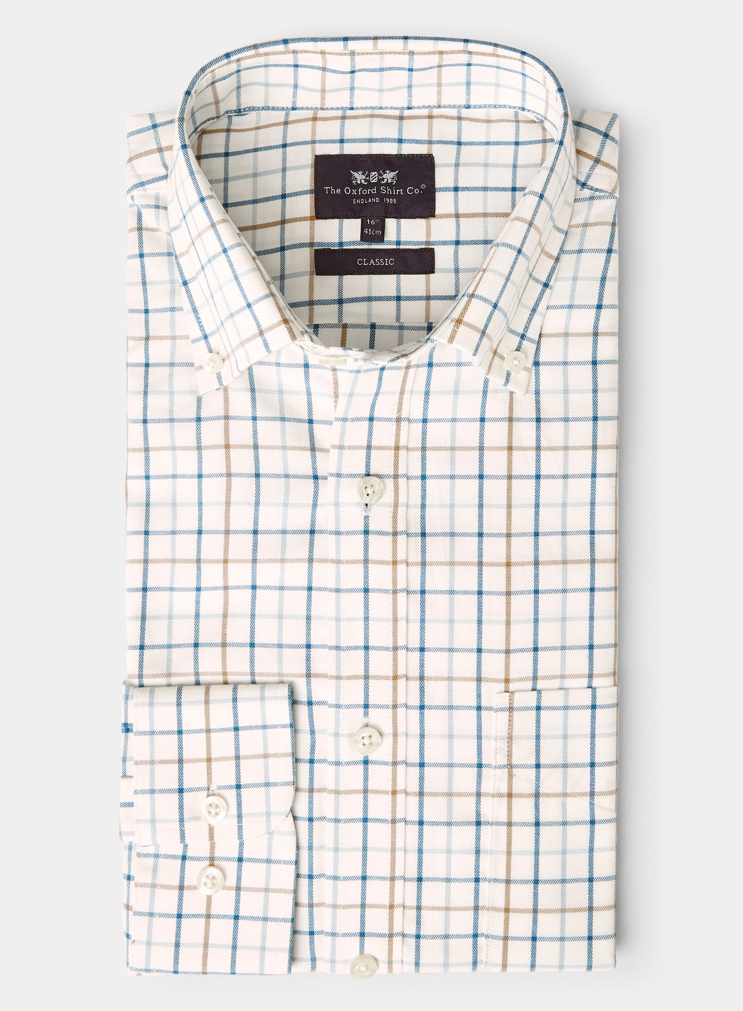 Button Down Tattersall Shirt - Beige and Navy Check