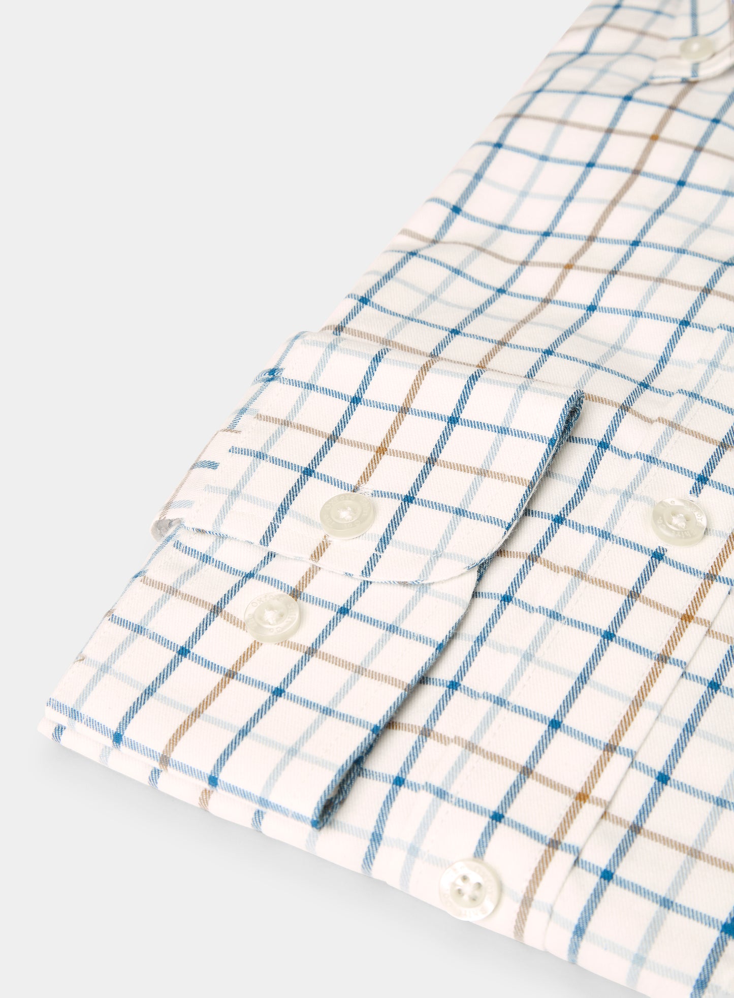Button Down Tattersall Shirt - Beige and Navy Check