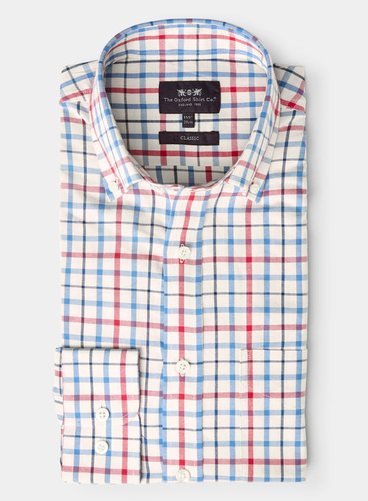 Button Down Tattersall Shirt - Red and Blue Check