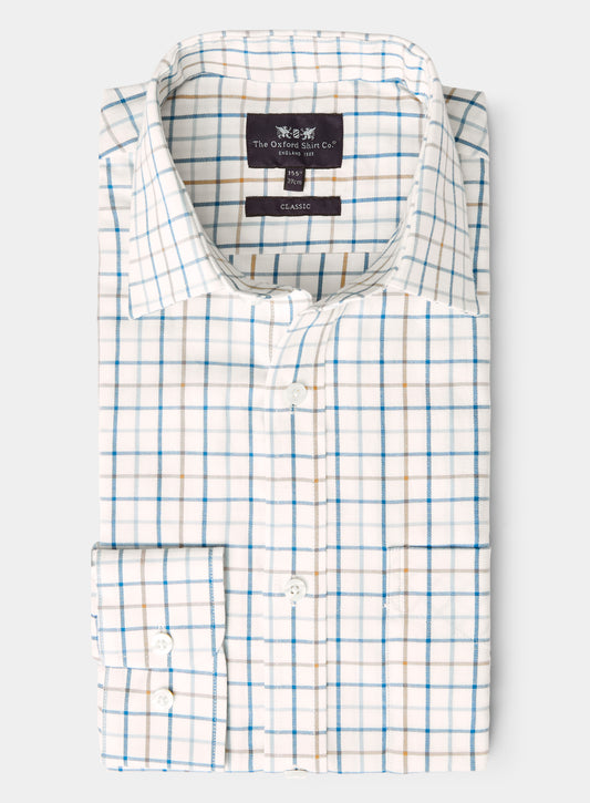 Classic Tattersall Shirt - Beige and Navy Check