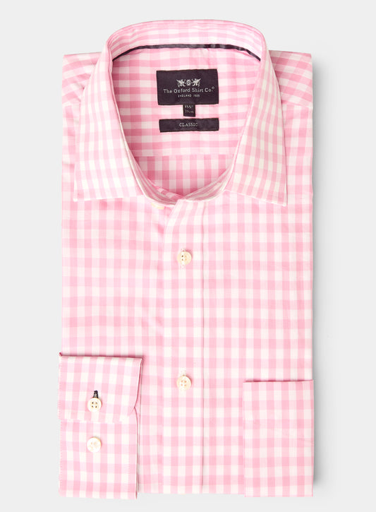 Classic Cotton Poplin Shirt - Pink Check