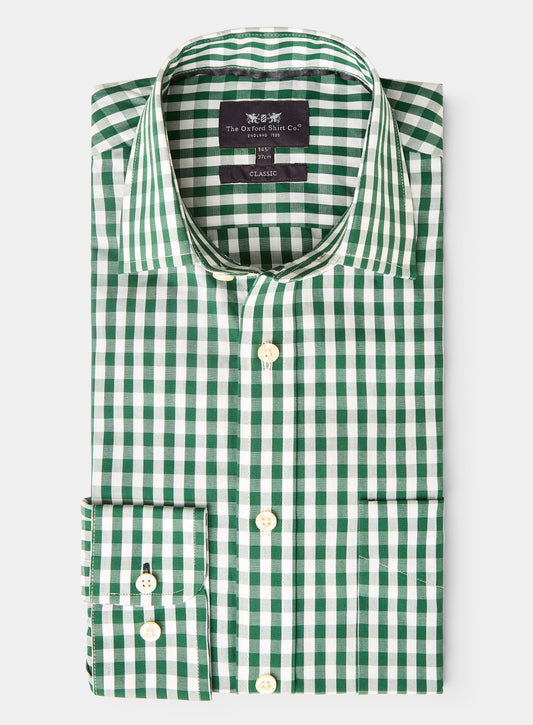 Classic Cotton Poplin Shirt - Green Check