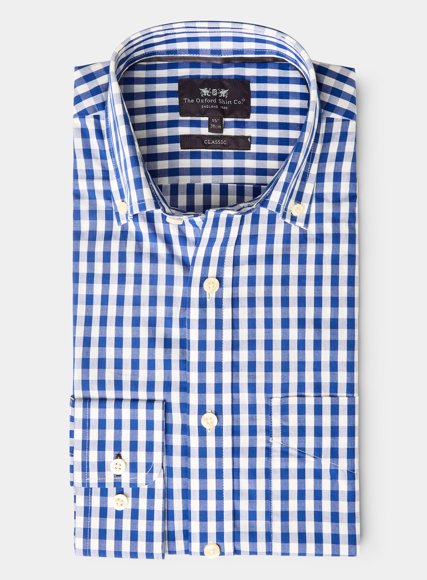 Button Down Cotton Poplin Shirt - Navy Check