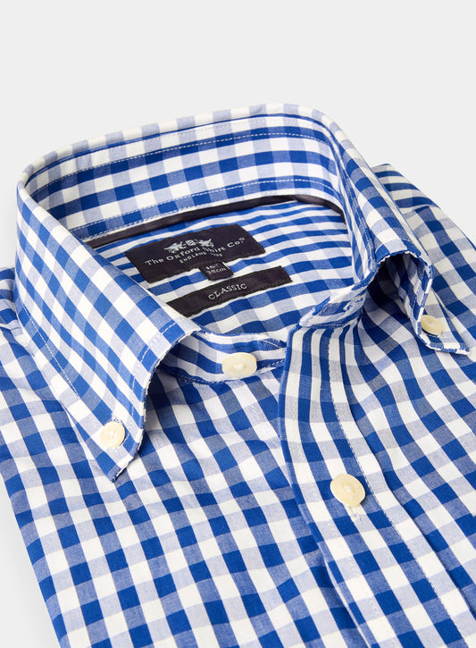 Button Down Cotton Poplin Shirt - Navy Check