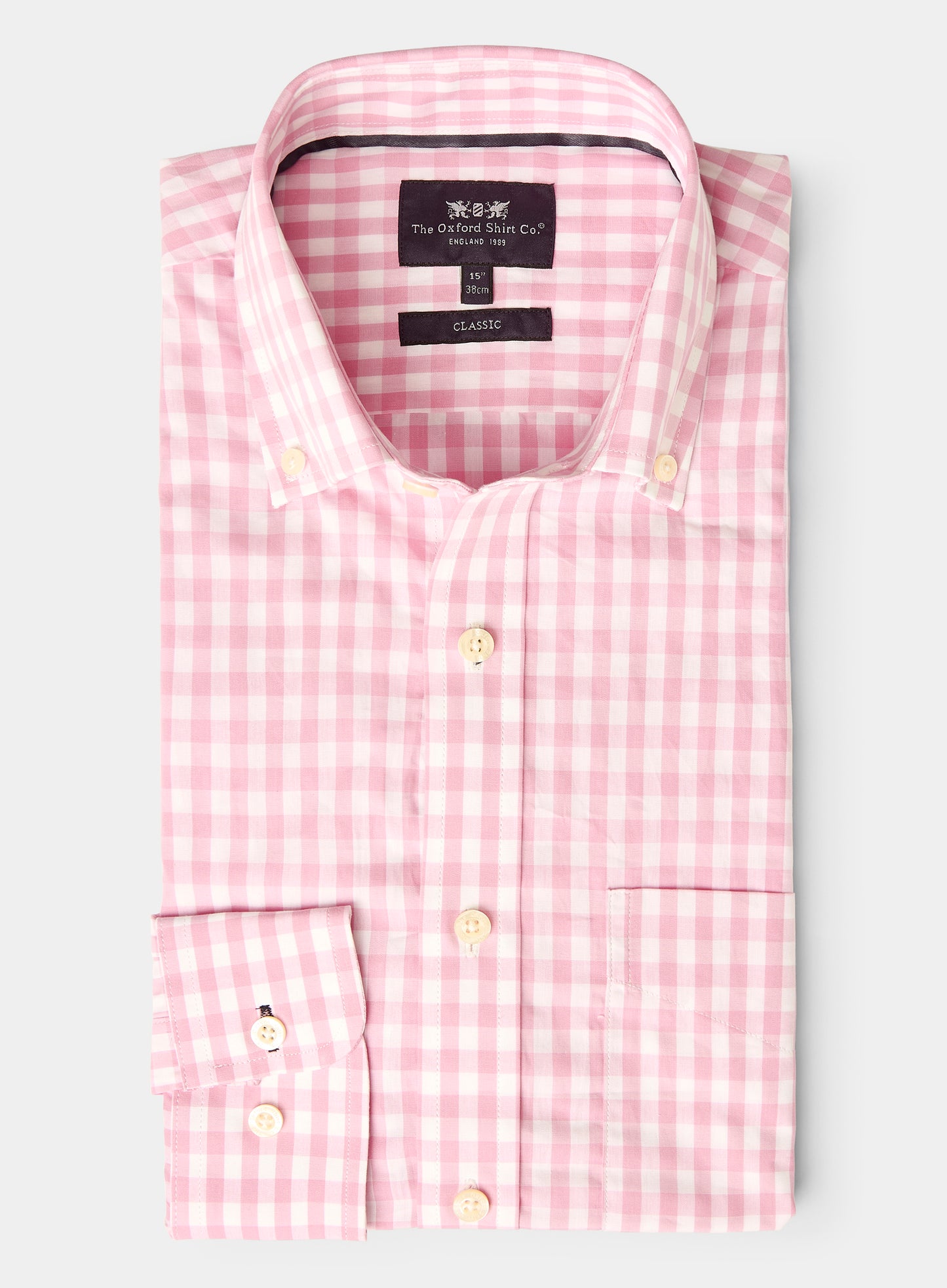 Button Down Cotton Poplin Shirt - Pink Check