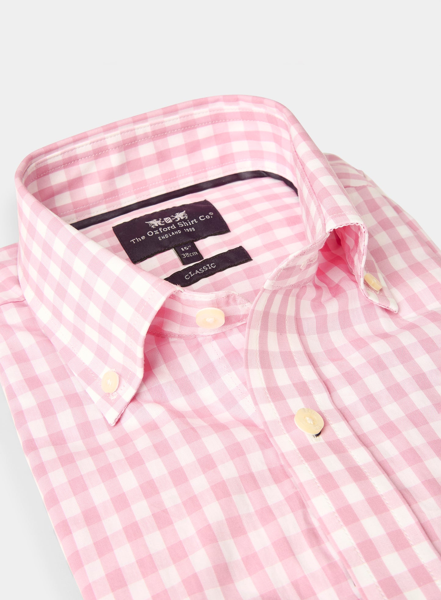 Button Down Cotton Poplin Shirt - Pink Check