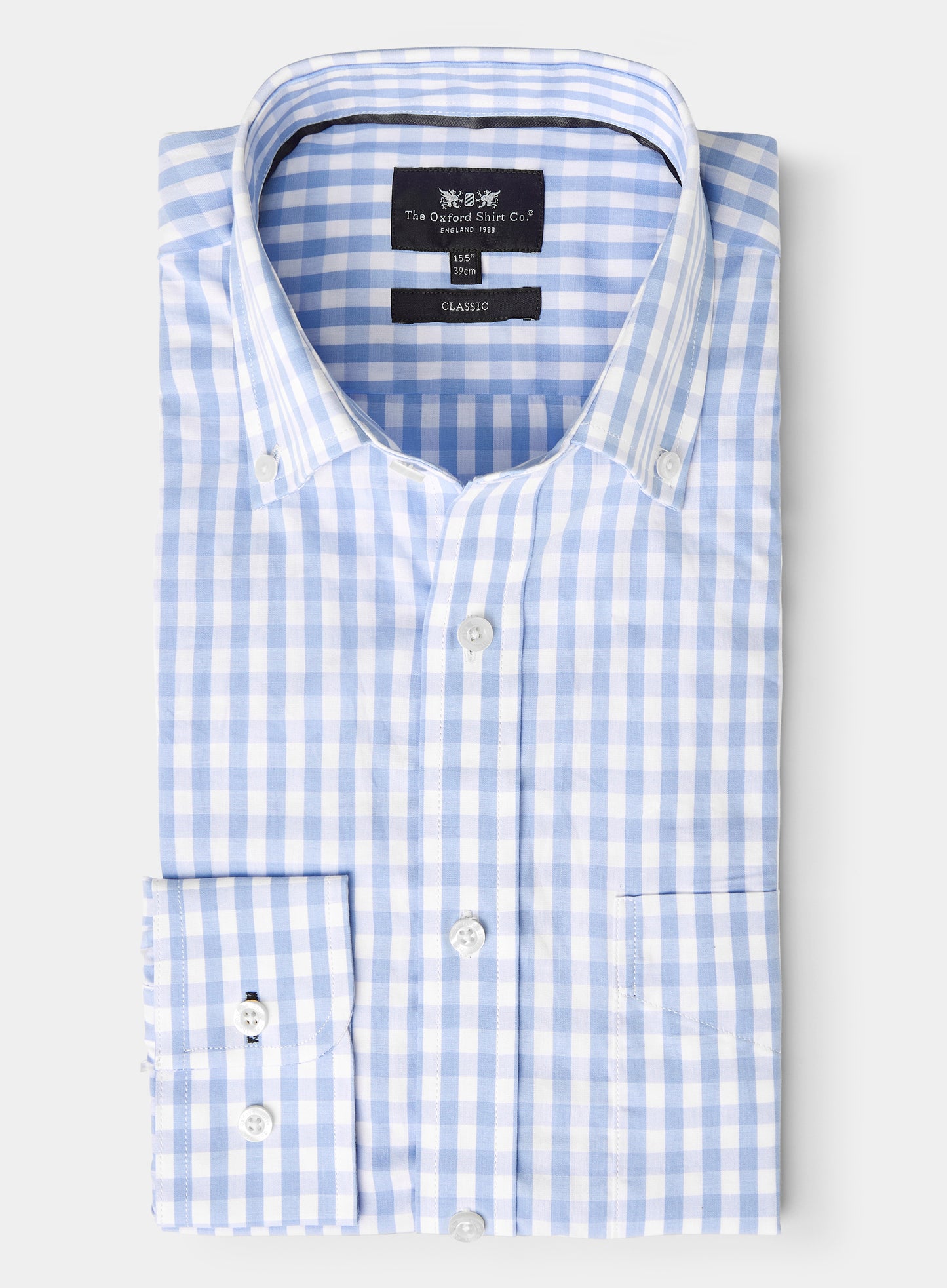 Button Down Cotton Poplin Shirt - Blue Check