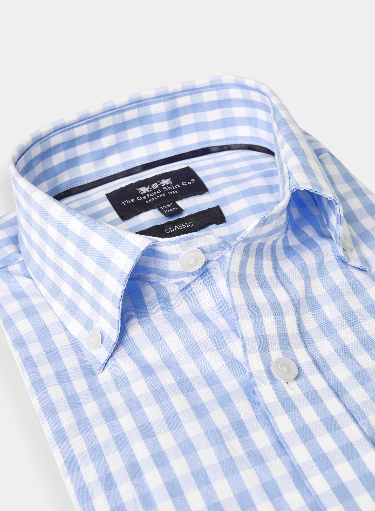 Button Down Cotton Poplin Shirt - Blue Check