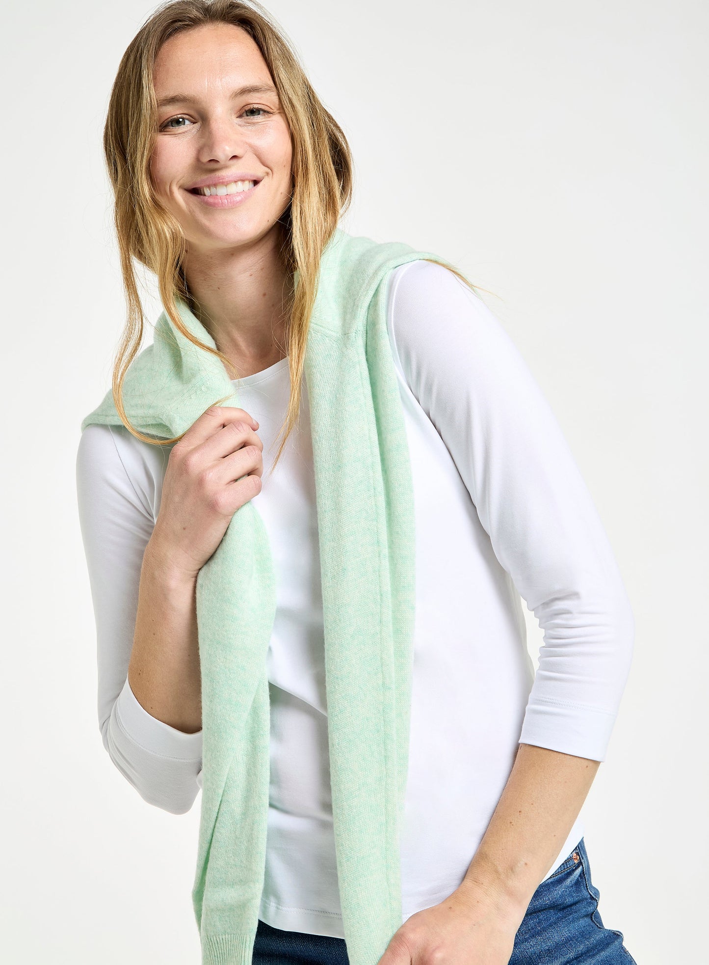 3/4 Sleeve Boat Neck Cotton Top - White