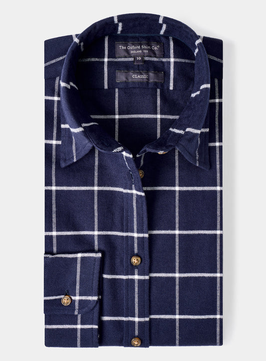 Classic Flannel Shirt - Navy and White Check