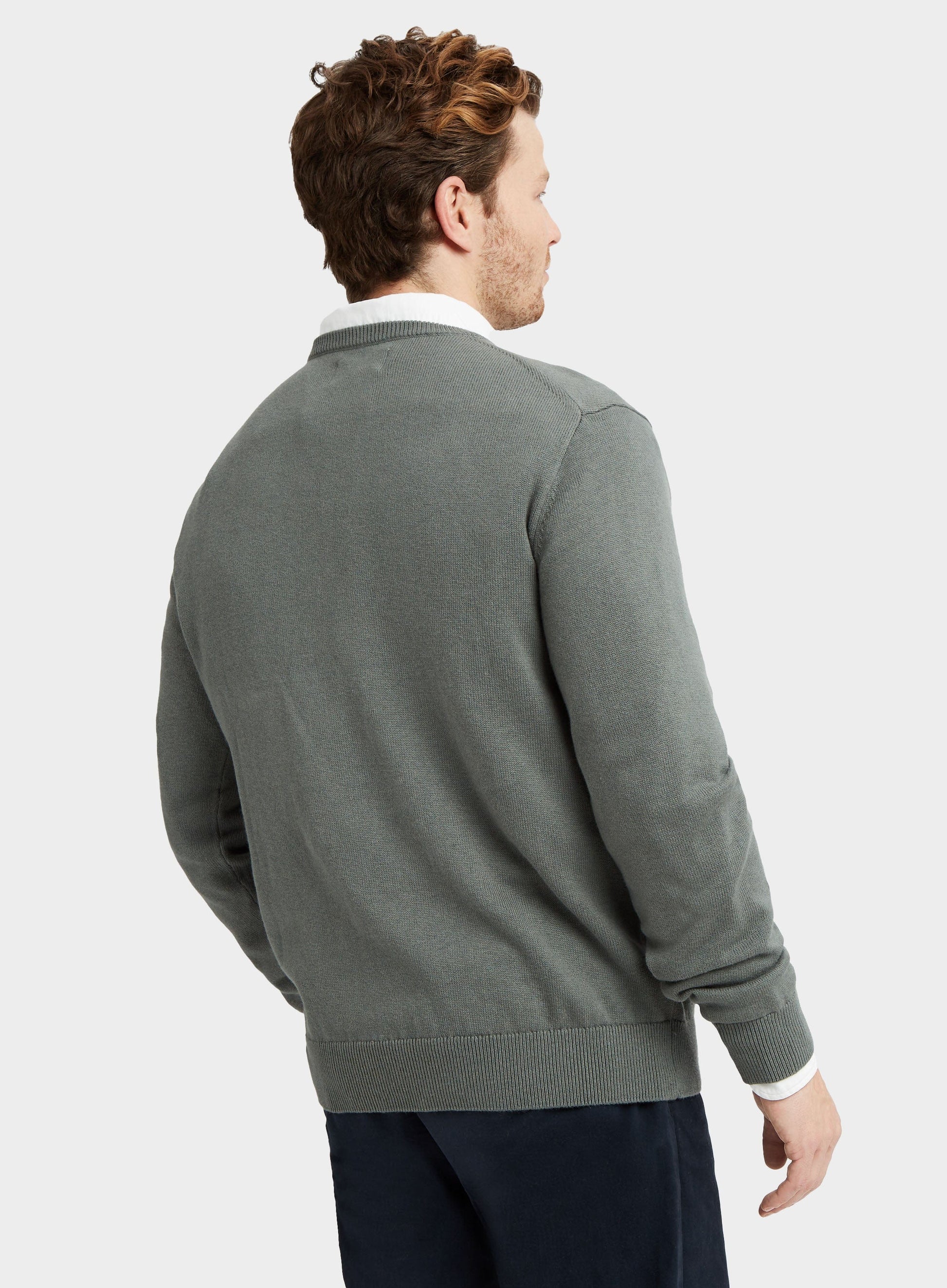Mens Cotton Cashmere Crew Neck Jumper in Moss - Oxford Shirt Co. S
