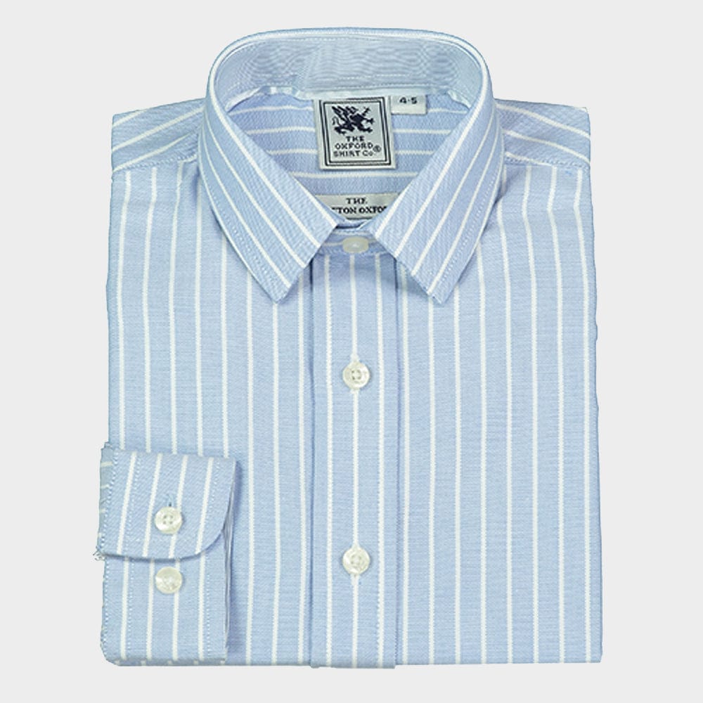 "Kids Classic Shirt in Blue and White Stripe - Oxford Shirt Co."