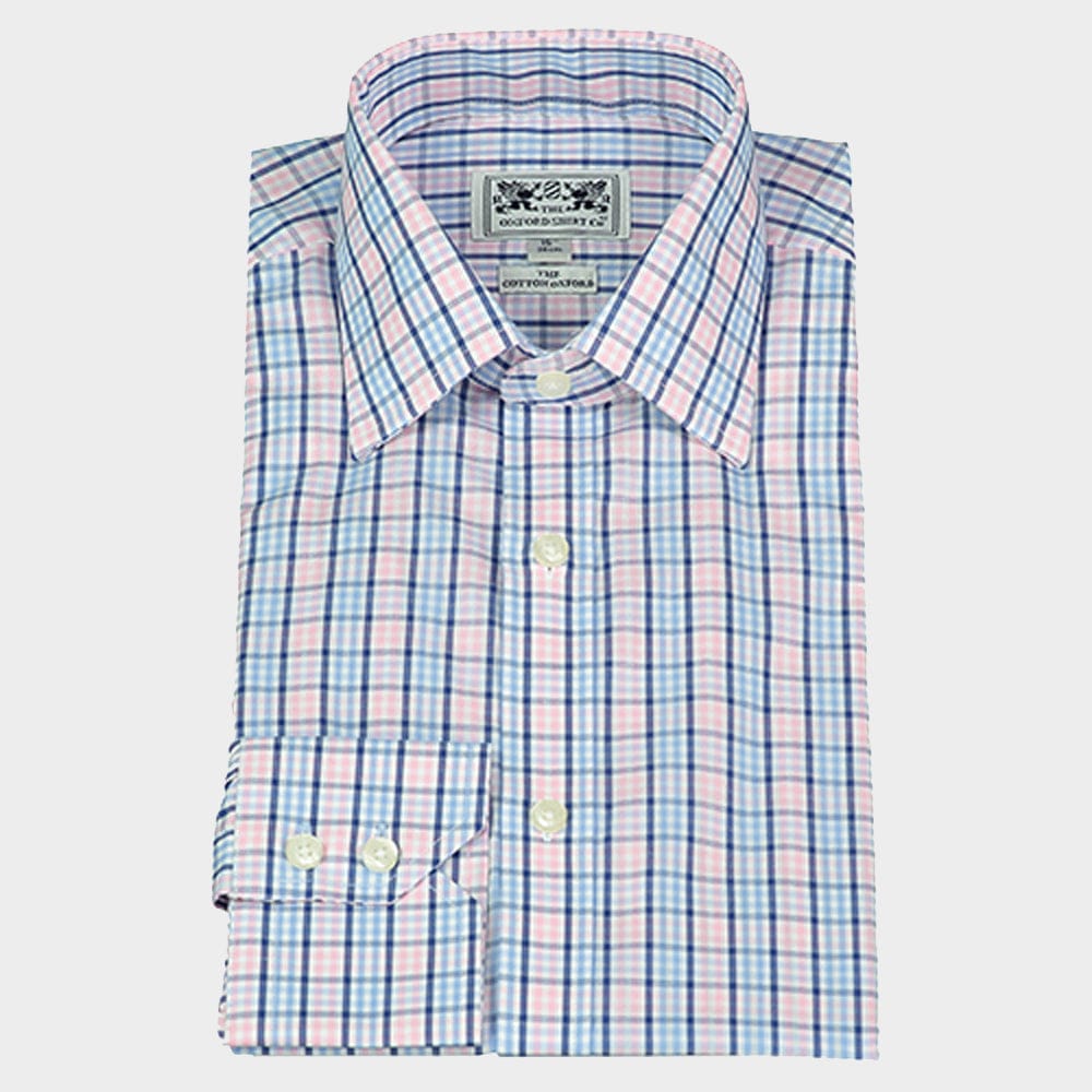 "Classic Shirt in Fine Navy and Pink Check"