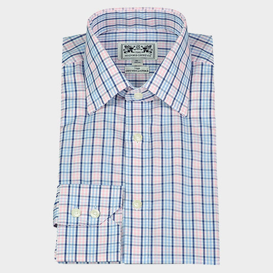 "Classic Shirt in Fine Navy and Pink Check"