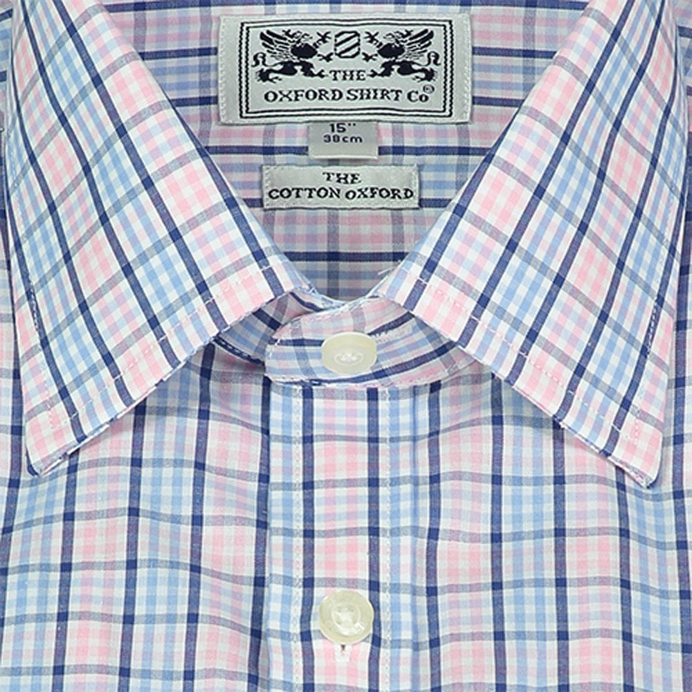 "Classic Shirt in Fine Navy and Pink Check"