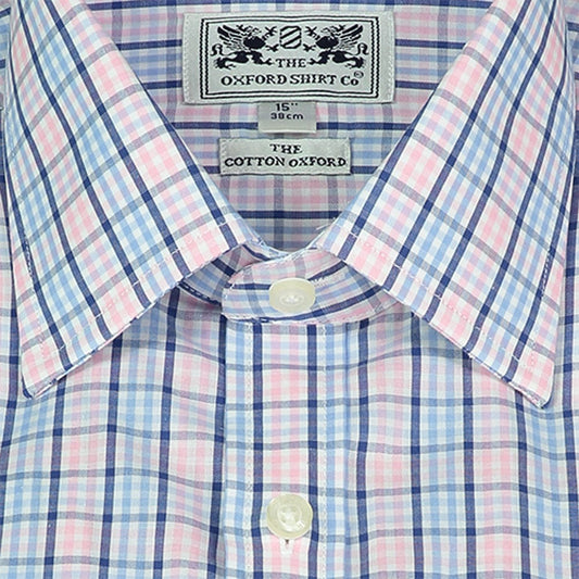 "Classic Shirt in Fine Navy and Pink Check"