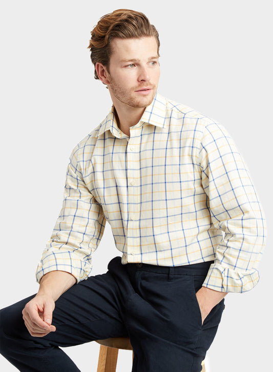 "Classic Tattersall Shirt in Yellow and Blue Check"