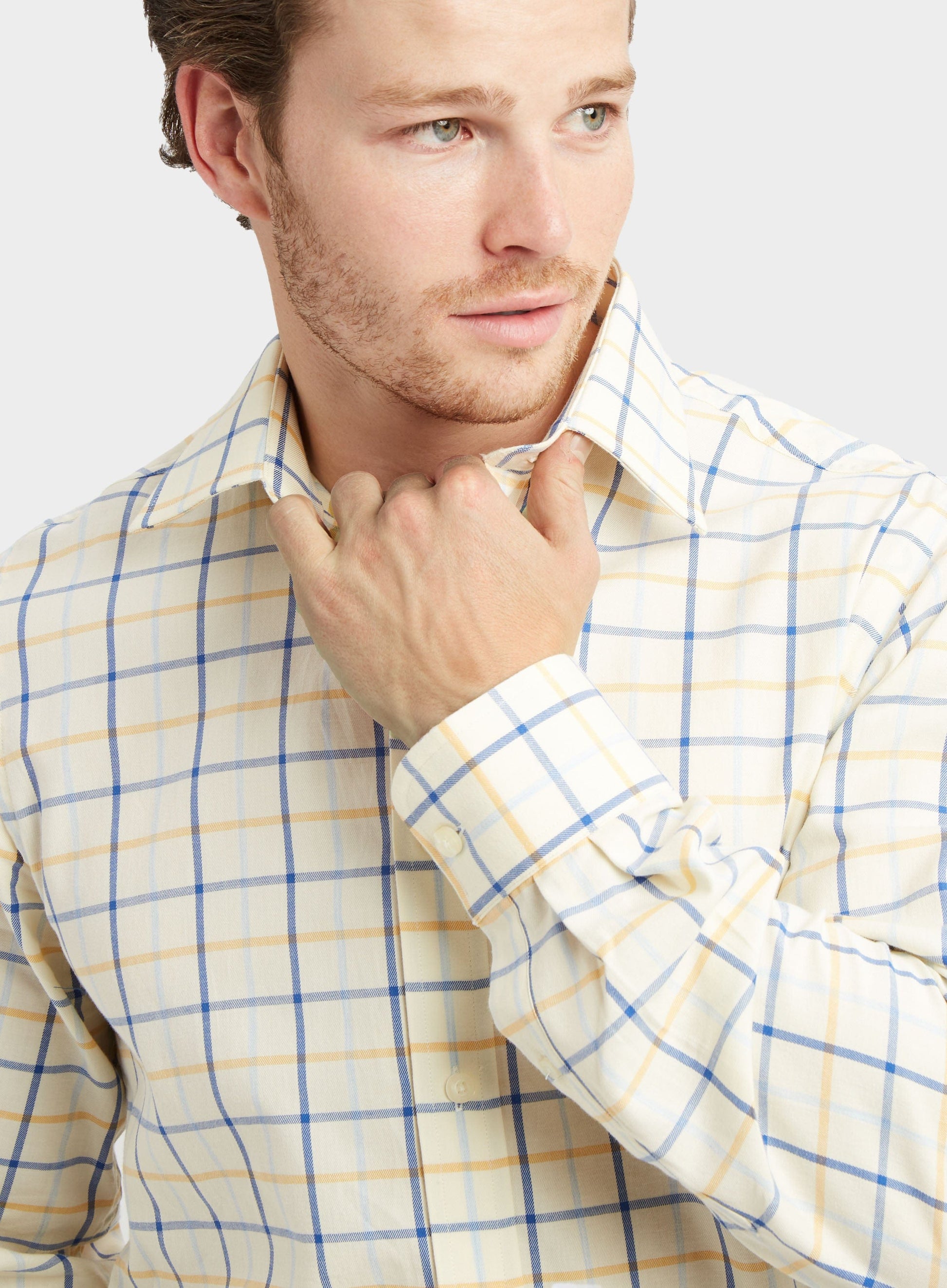 "Classic Tattersall Shirt in Yellow and Blue Check"