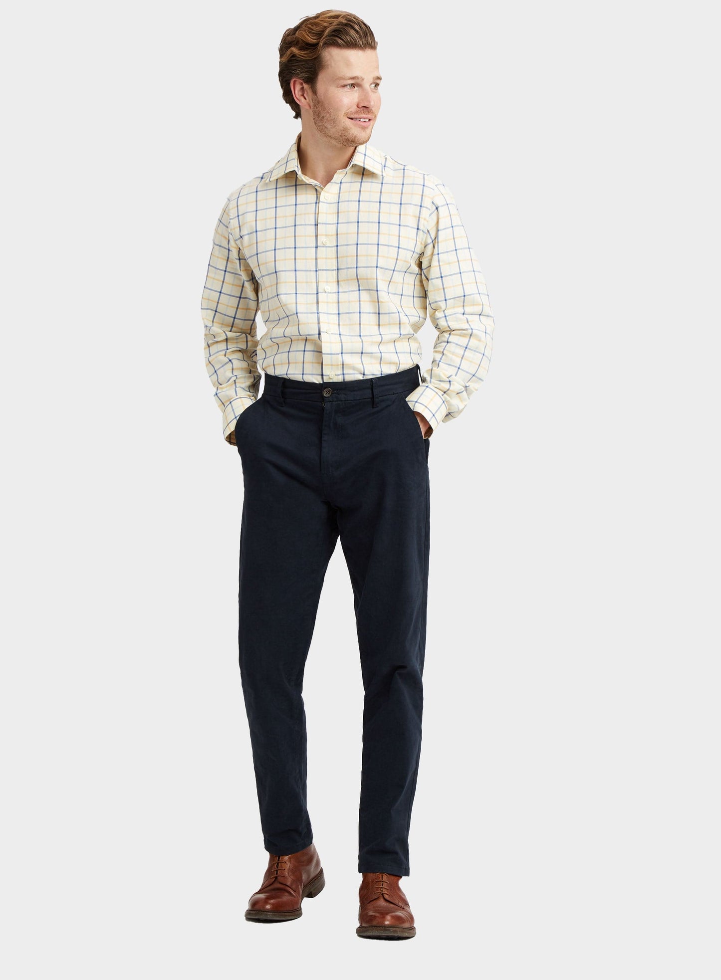 "Classic Tattersall Shirt in Yellow and Blue Check"