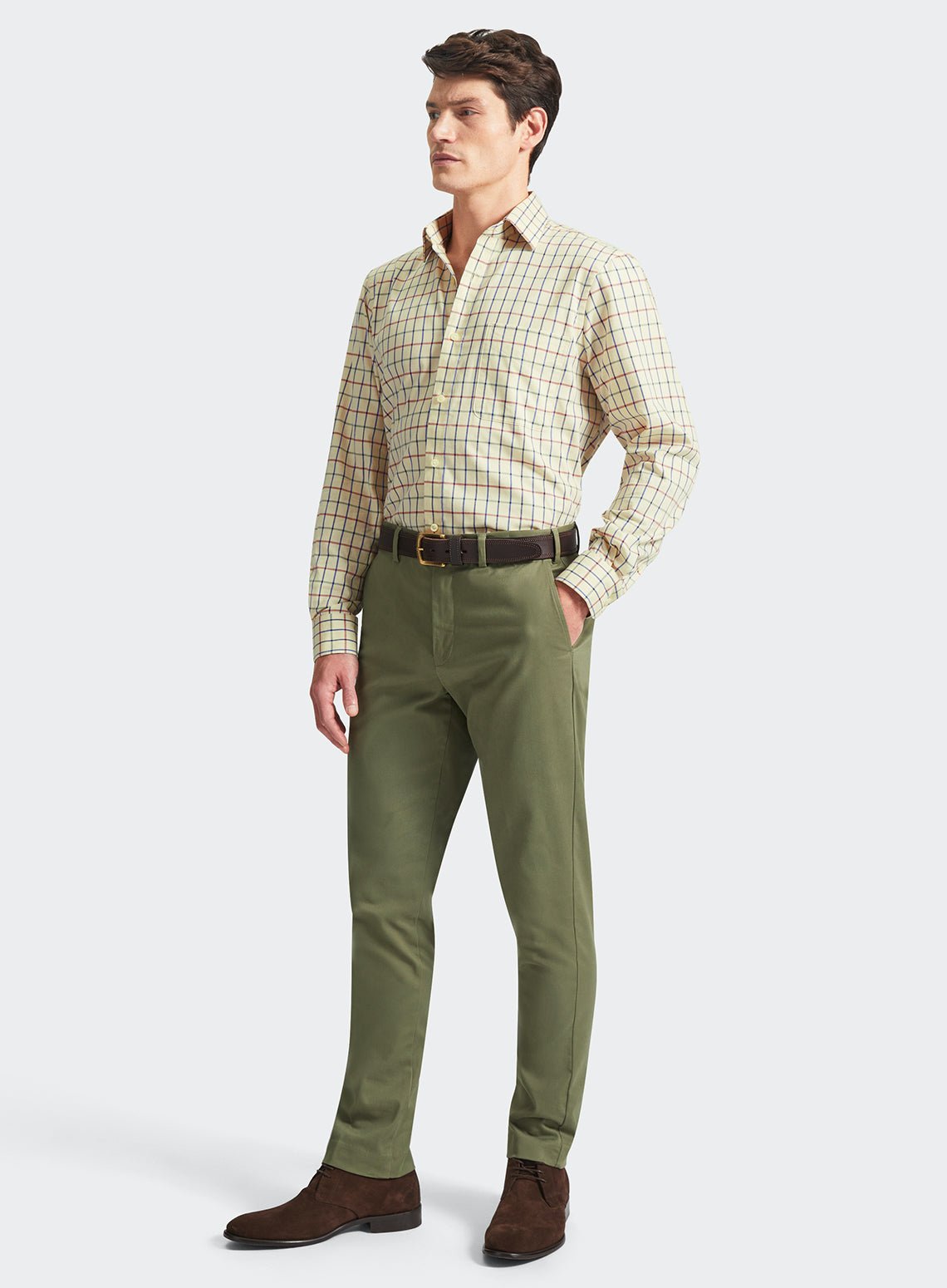 "Classic Tattersall Shirt in Red and Green Check"