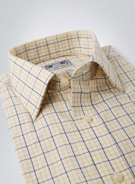 "Classic Tattersall Shirt in Fine Yellow and Blue Check"