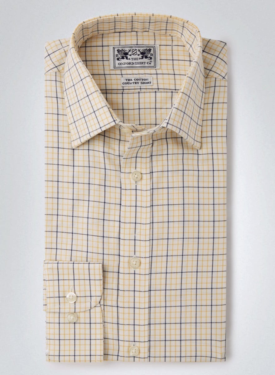"Classic Tattersall Shirt in Fine Yellow and Blue Check"