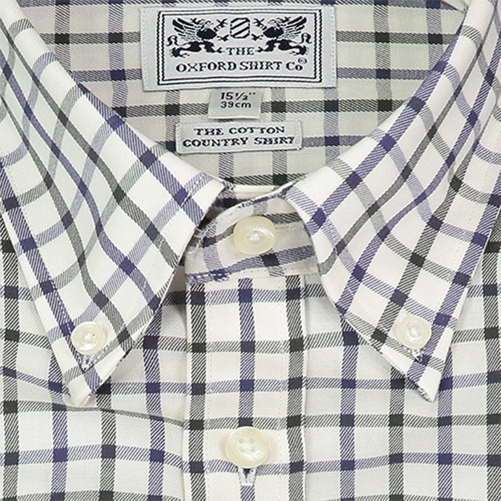 "Button Down Tattersall Shirt in Navy and Green Check"