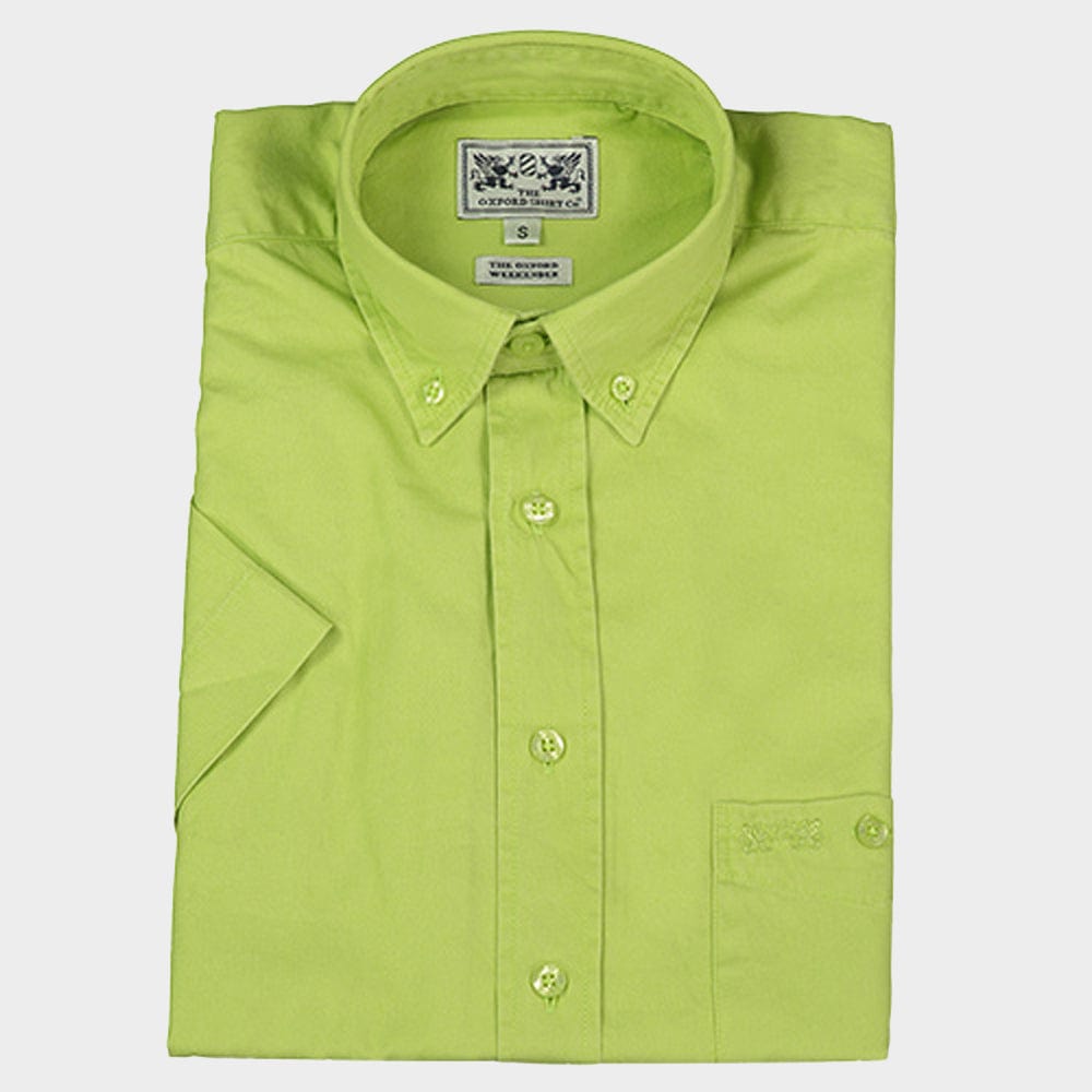 "Mens Short Sleeved Weekender Shirt in Lime - Oxford Shirt Co."