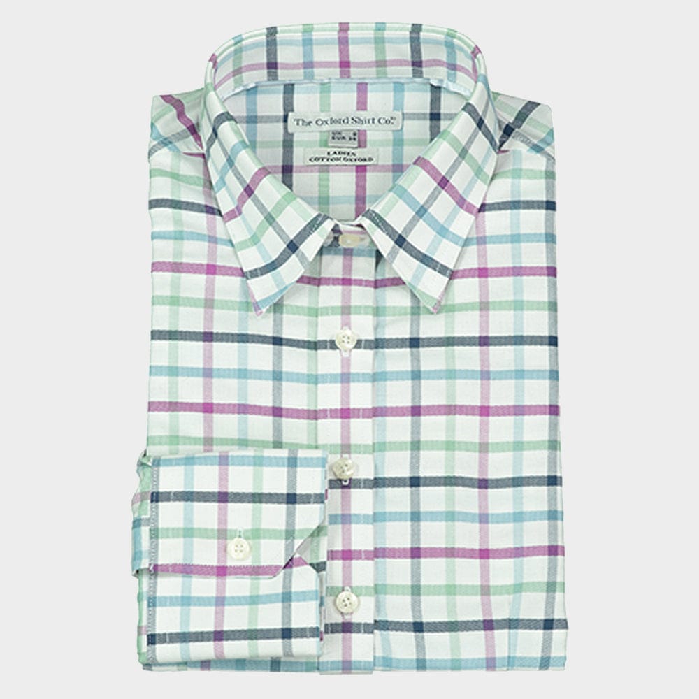 "Fitted Shirt in Green and Purple Check"