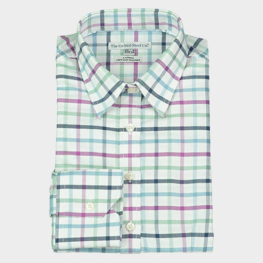 "Fitted Shirt in Green and Purple Check"
