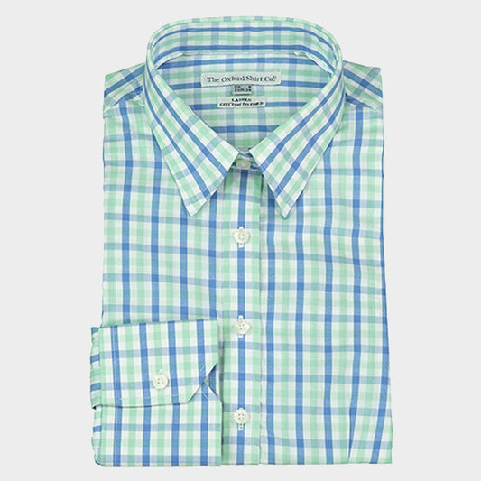 "Womens Fitted Shirt in Green and Blue Check - Oxford Shirt Co."