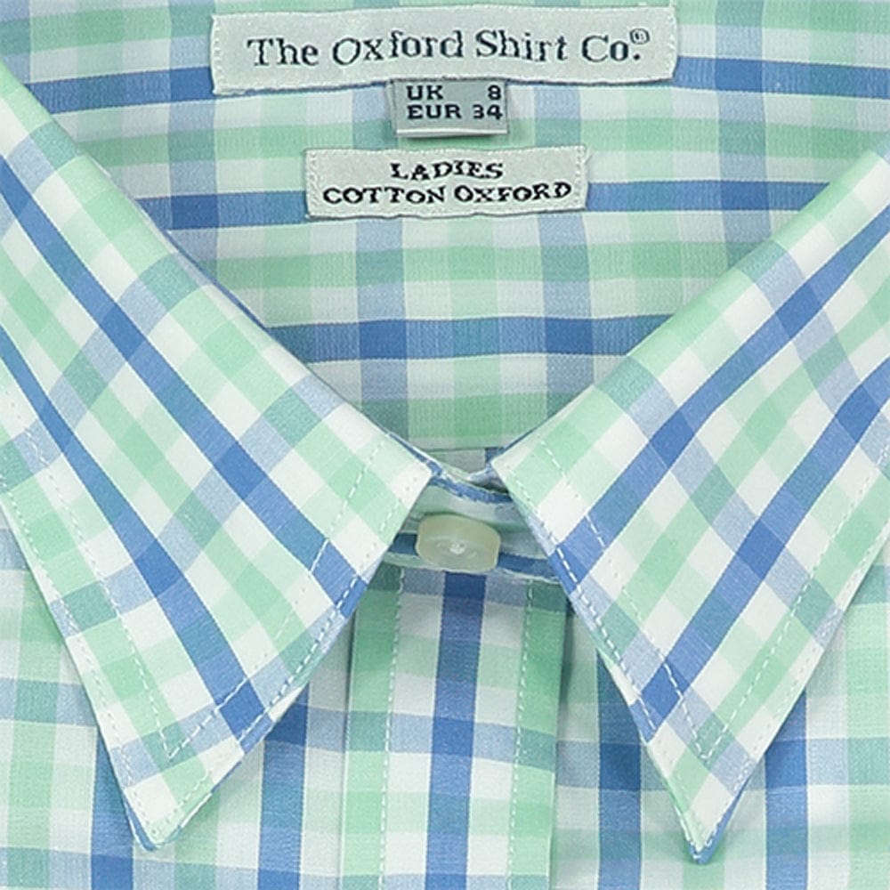 "Womens Fitted Shirt in Green and Blue Check - Oxford Shirt Co."