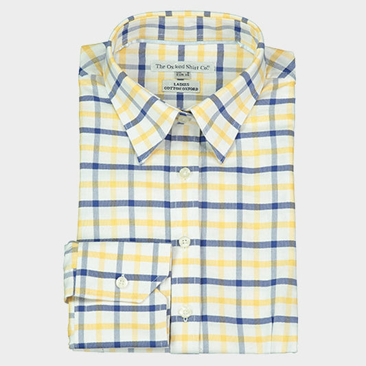 "Womens Shirt in Yellow and Navy Check"