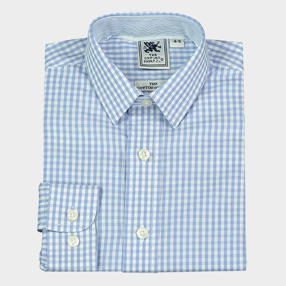 "Kids Classic Shirt in Pale Blue Gingham - Oxford Shirt Co."