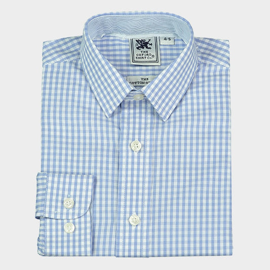 "Kids Classic Shirt in Pale Blue Gingham - Oxford Shirt Co."
