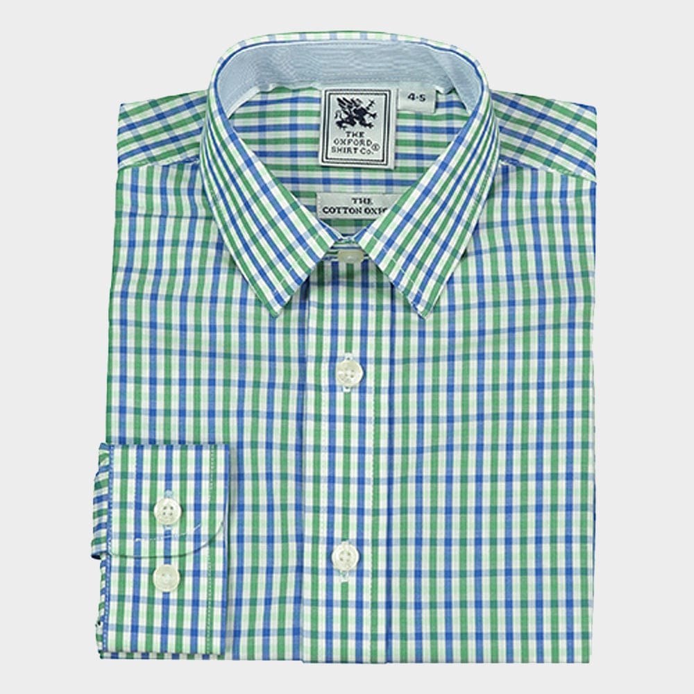 "Kids Classic Shirt in Green and Navy Gingham - Oxford Shirt Co."