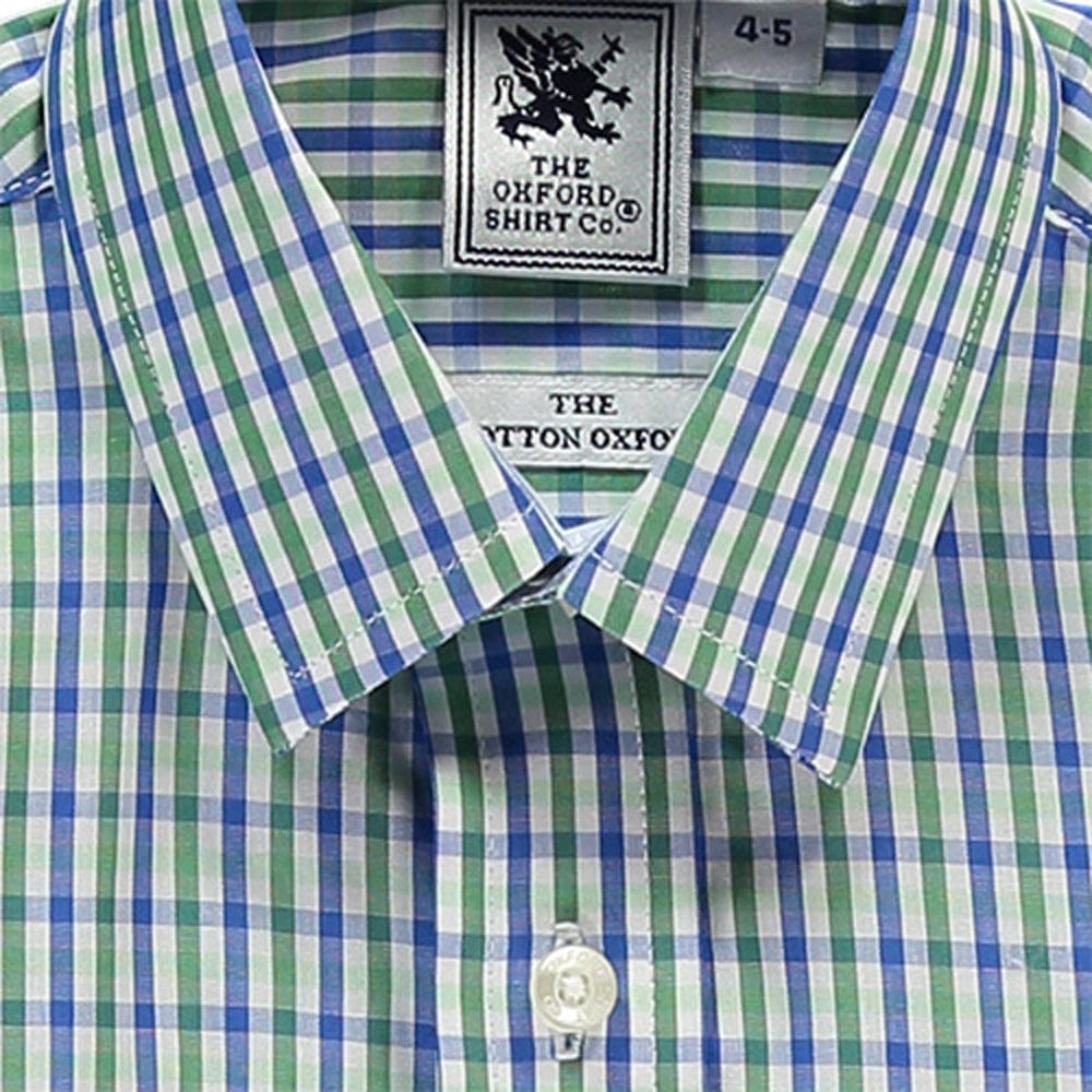 "Kids Classic Shirt in Green and Navy Gingham - Oxford Shirt Co."
