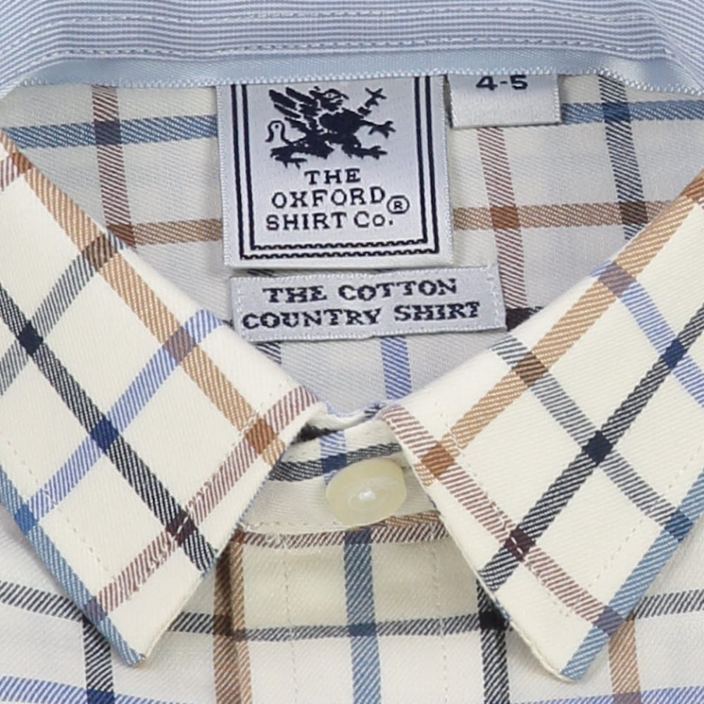 "Kids Country Shirt in Brown and Blue Check - Oxford Shirt Co."